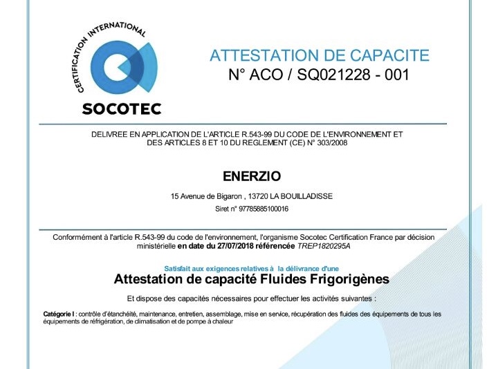 SOCOTEC ATTESTATION CAPACITE ENERZIO